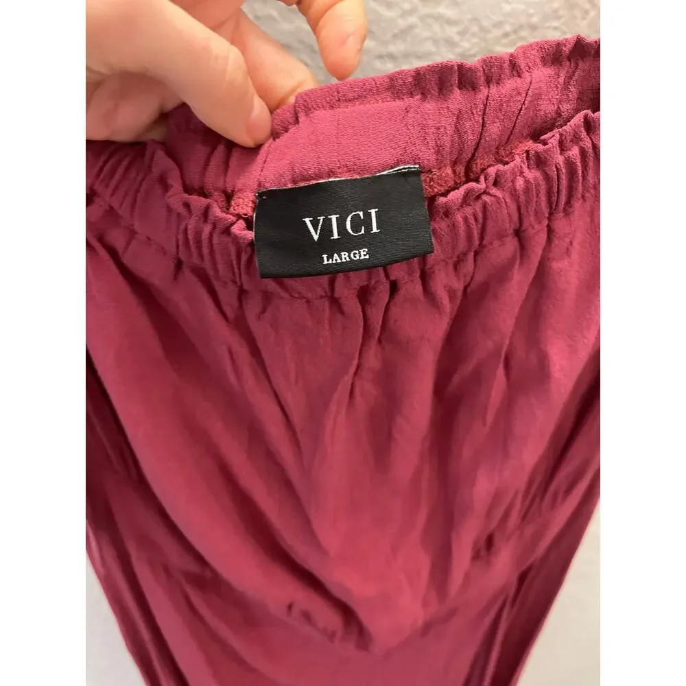 VICI Infinity Off Shoulder Maxi Dress Burgundy L Boho Cottagecore Flowy Romantic - Picture 7 of 8